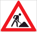 Schild, Schilder, Verkehrsschild, Baustellenschild, Baustelle, Z 123 StVO, Optional auch mit Schildersicherung gegen Wegnahme bzw. Schilderdiebstahl.